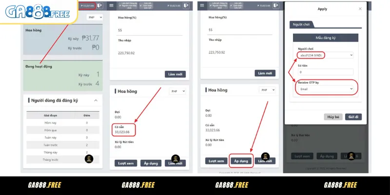 Cách rút tiền hoa hồng của đại lý GA888