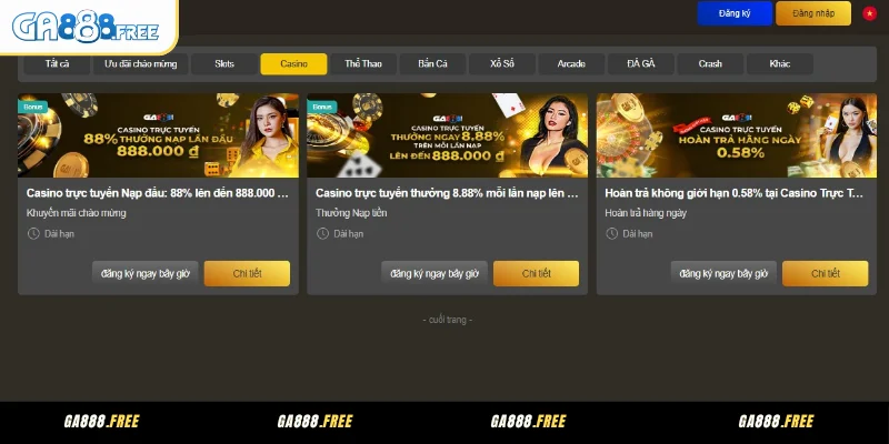 Khuyến mãi GA888 Casino hấp dẫn, thưởng lớn dành cho anh em