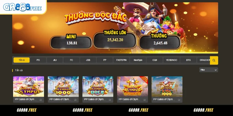 Một số game slot GA888 có lượt truy cập cao tại
